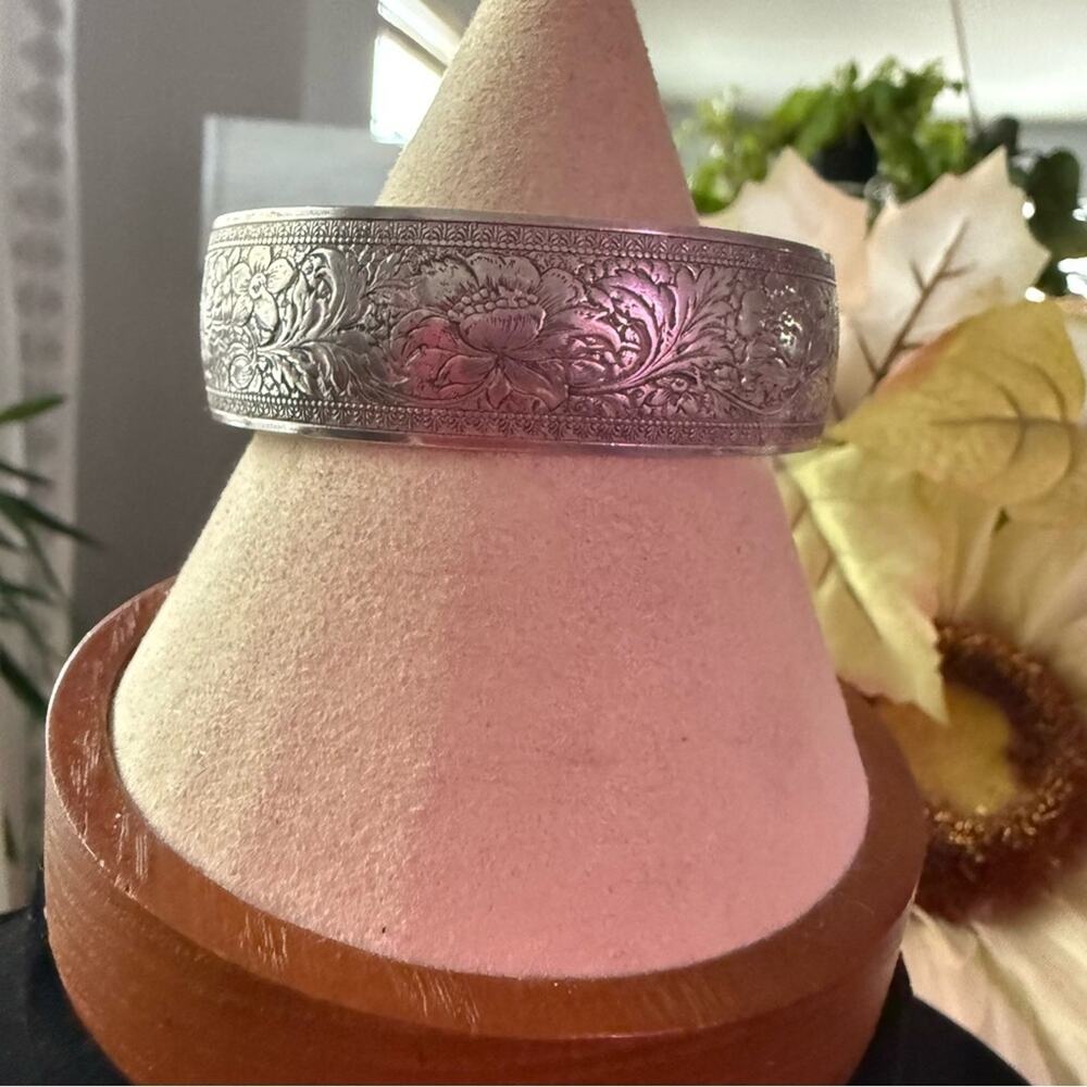 950 Sterling Silver Flower Cuff Bracelet - Picture 2 of 10